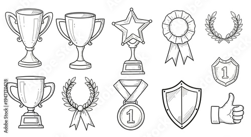 Hand Drawn Award and Trophy Collection