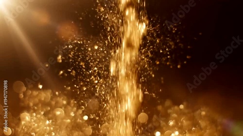 Abstract golden particles falling down with bokeh effect, beautiful background.