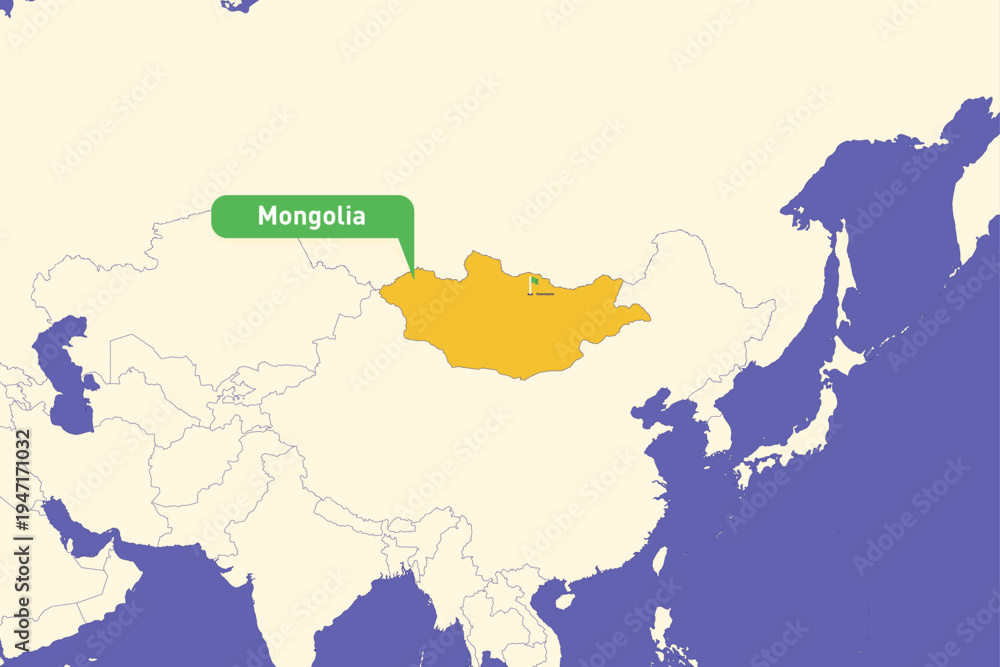 Obraz premium Highlighted infographic map illustration of Mongolia, ideal for education, travel guides, and geography presentations.