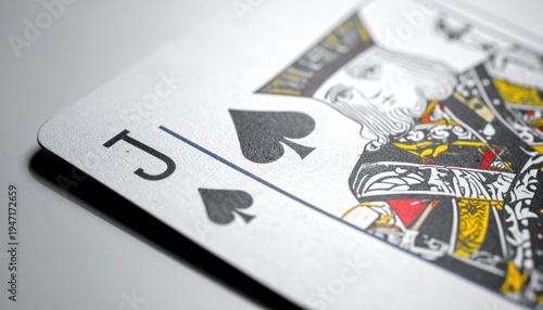 Close-up of the Jack of Spades playing card, highlighting intricate details and classic design