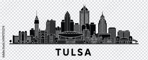 Vector illustration black and white tulsa oklahoma city skyline silhouette