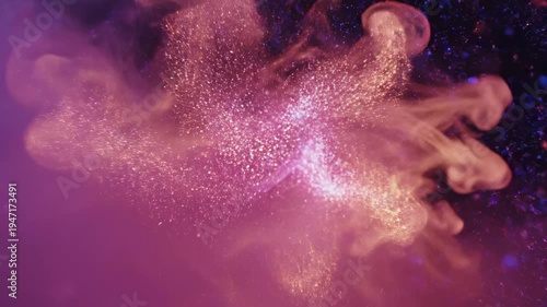 Abstract Cosmic Energy Swirls and Glittering Particles in a Vibrant Nebula.