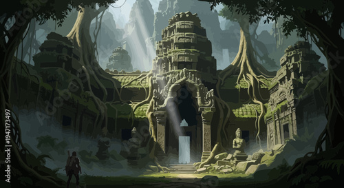 Ancient Temple Ruins in Jungle with Mysterious Portal