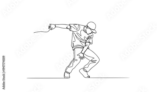 Continuous one line drawing hip hop dancer freestyle urban dance vector illustration