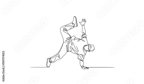 
Minimal continuous line art hip hop breakdance dancer vector illustration