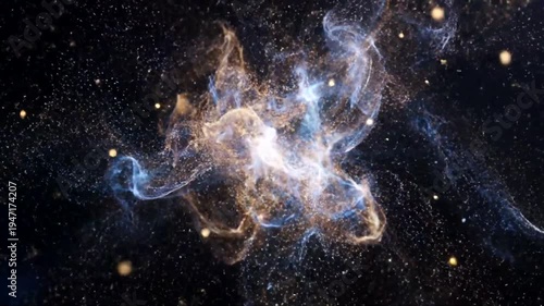 Abstract cosmic explosion of energy and particles in deep space.