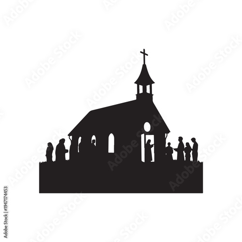 Black Colour Church Easter Service Silhouette Solid White Background (1).eps