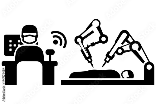 Remote Robotic Surgery Solid Icon Simple Shapes Vector for Telemedicine Technology