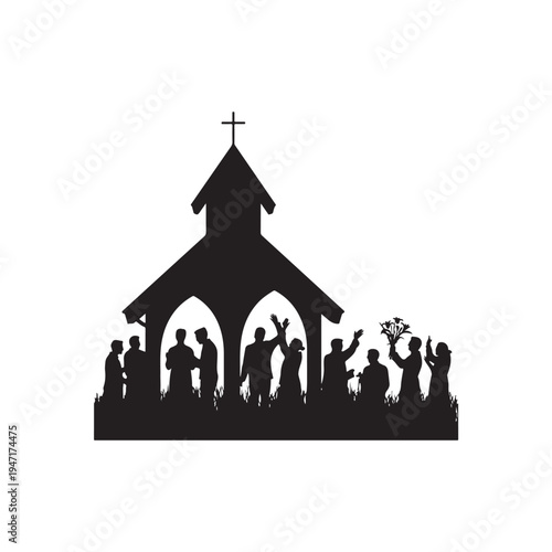 Black Colour Church Easter Service Silhouette Solid White Background (2).eps