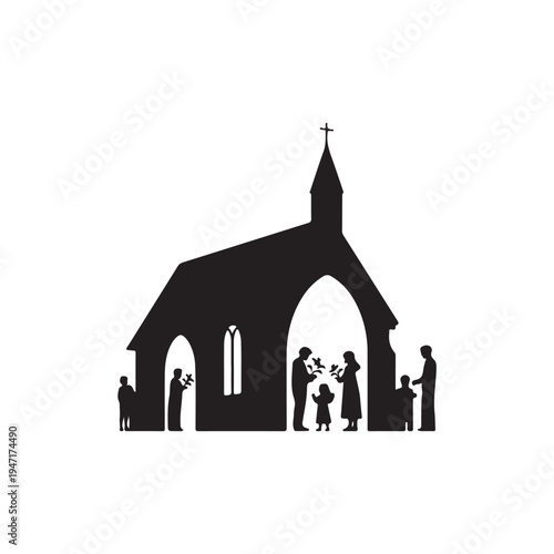Black Colour Church Easter Service Silhouette Solid White Background (4).eps