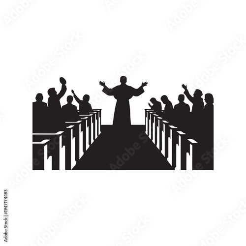 Black Colour Church Easter Service Silhouette Solid White Background (3).eps