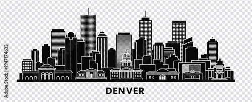 Vector illustration black and white illustration of denver city skyline with modern buildings