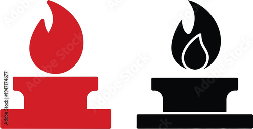 Gas Flame Burner Icon Set – Natural Gas Stove Flame Energy Vector Illustration
