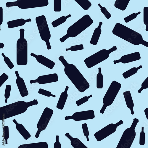 Glass bottle of milk on a seamless pattern. bottle drink background