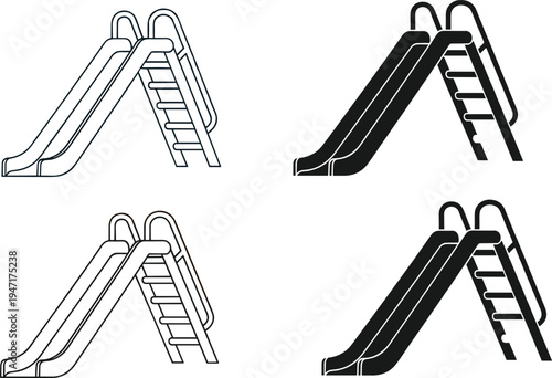 playground slide vector icon set, children park slide illustration, outdoor playground equipment design, kids recreation slide silhouettes