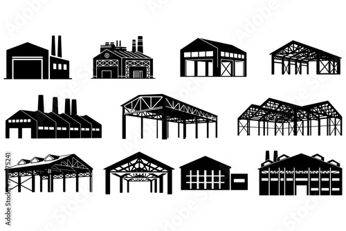 Factory Warehouse Steel Frame Solid Icon Minimal Simple Shape Vector Illustration