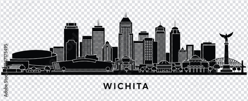 Vector illustration black and white illustration of wichita city skyline with various buildings