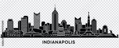 Vector illustration black silhouette of indianapolis city skyline with notable buildings and landmarks