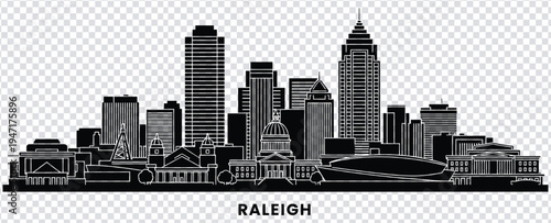 Vector illustration black and white cityscape of raleigh north carolina skyline