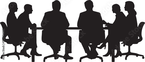 Silhouettes of professionals engaged in a collaborative meeting around a conference table