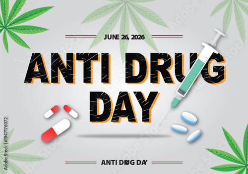 Anti-Drug Day design  Jun 26 2024 Vector on Gray background landscape banner