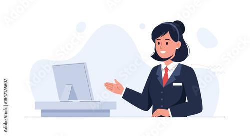 Businesswoman with headset at computer, customer service, support, online communication