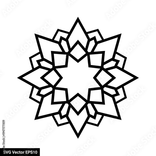 Abstract black outline geometric star pattern with intricate symmetrical design, perfect for decorative graphic resources and modern art.