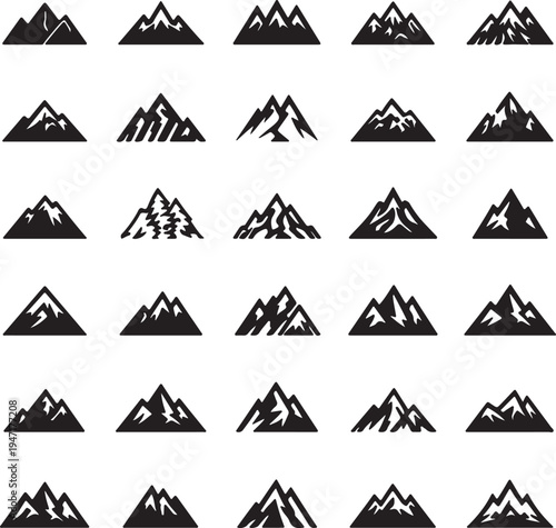 Varied mountain silhouettes against a plain background with increasing detail complexity