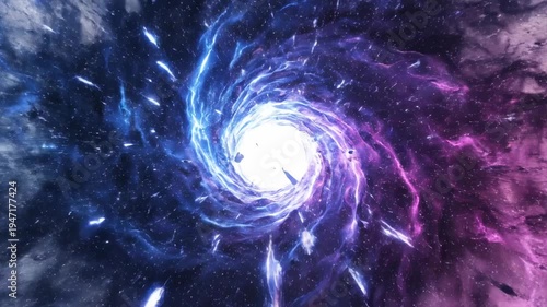 Abstract Cosmic Portal with Swirling Blue and Purple Energy and Bright White Core.