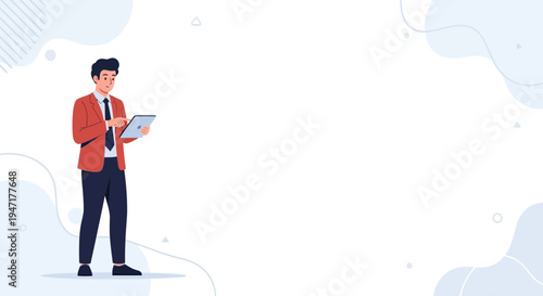 Businessman using tablet, modern abstract background, business concept
