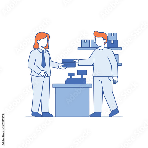 Customer Service Interaction at a Checkout Counter.