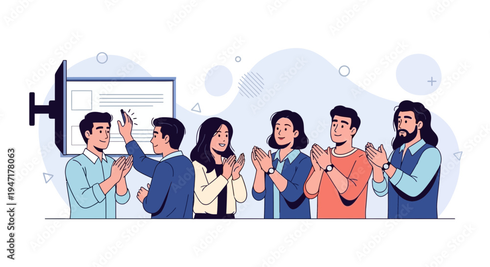 Fototapeta premium Team Applauding Colleague During Presentation on Screen