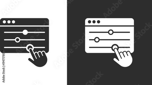 Two Icons Showing A Hand Adjusting Sliders On A Browser Window Interface settings controls