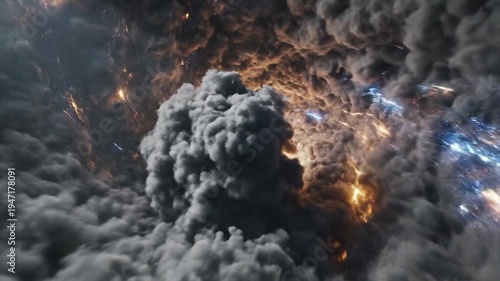 Abstract Cosmic Vortex with Swirling Clouds and Energetic Light Particles.
