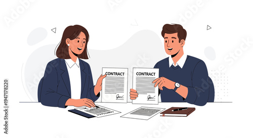 Business partners signing contract agreement, discussing deal, teamwork, partnership, legal document