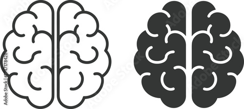 Two Stylized Brain Icons One Outline and One Solid Black Silhouette mind intelligence