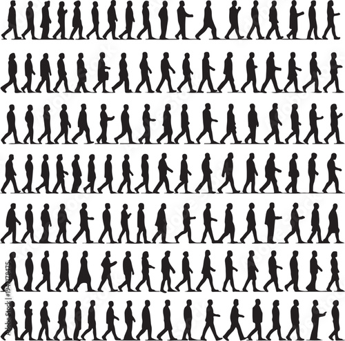 Sequential animation frames of a walking silhouette figure in various poses.