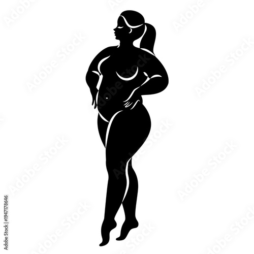 Silhouette of the figure of a slender naked woman. The girl is standing, she is overweight. A lady full of beauty and sexuality. Vector illustration.