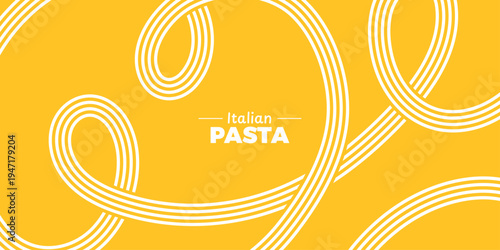 Yellow Pasta Pattern Background. Curved doodle ramen noodles and wave spaghetti lines. Abstract food texture. Menu poster. Asian cuisine packaging. Vector illustration