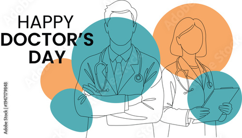 Happy Doctor's Day Illustration with Medical Professionals Celebrating Healthcare Workers' Contributions
