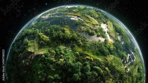 Aerial View of Earth Surrounded by Vibrant Forests and Vast Blue Oceans Floating in the Expansive Universe