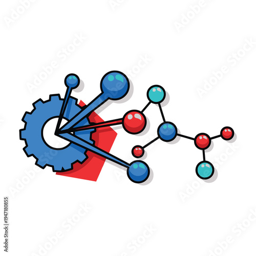 Molecular structure with gear and bonds