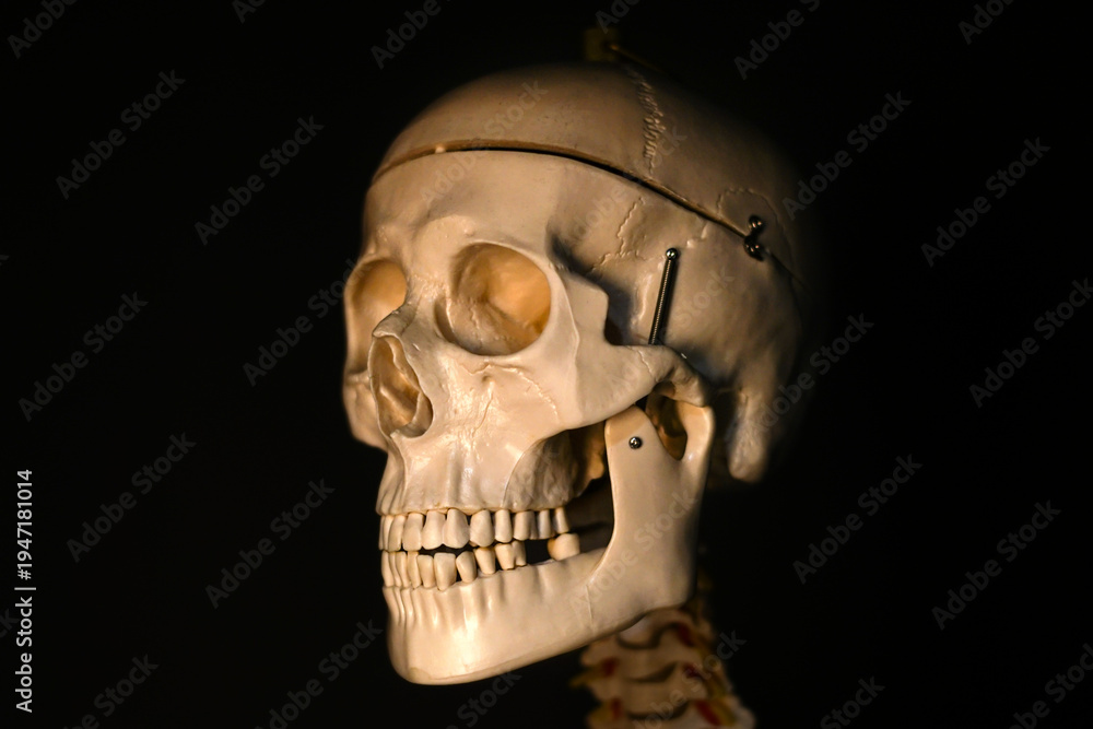 Fototapeta premium Human Skull Anatomical Model on Black Background