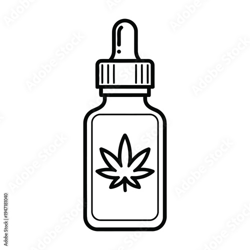 Cbd oil bottle with cannabis leaf icon
