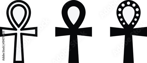 Ancient Egyptian ankh symbols set, sacred life cross icons isolated vector illustration representing immortality, spirituality, Egypt culture and history