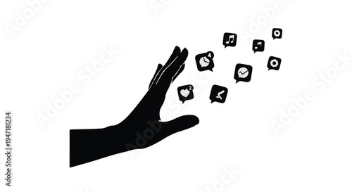 hand releasing social media icons floating away