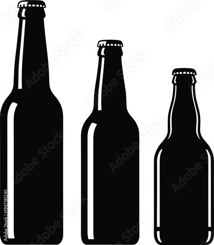 beer, bottle, silhouette, alcohol, beverage, drink, brewery, lager, craft, bar, pub, glass, container, packaging, isolated, black, vector, template, design, drinkware, refreshment, collection