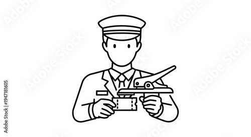 Man holding drone controller in uniform flat design isolated on white background