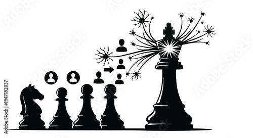 chess pieces with fireworks exploding from king