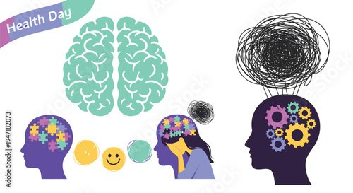 Set of 3 mental health awareness vector illustrations